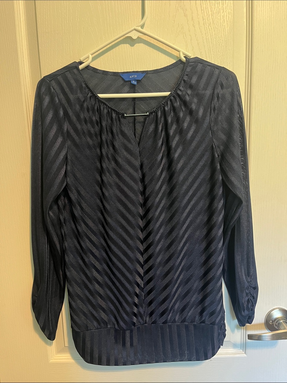 Apt. 9 Navy Diagonal Stripe Sheer Blouse